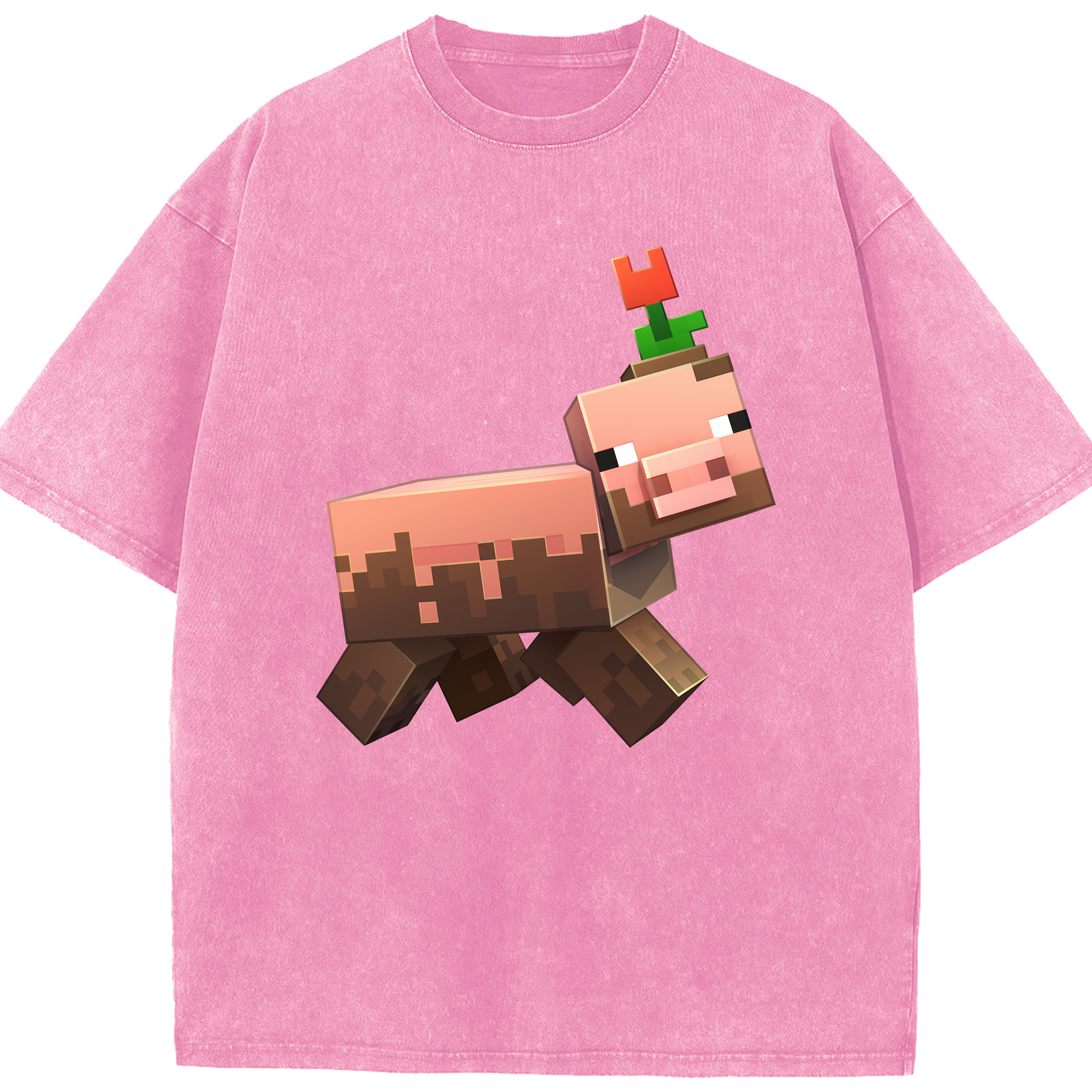 （画像用） マインクラフト ブロックの世界 Minecraft MC Block world 綿100% ヴィンテージ風 半袖Tシャツ（フロントプリント）